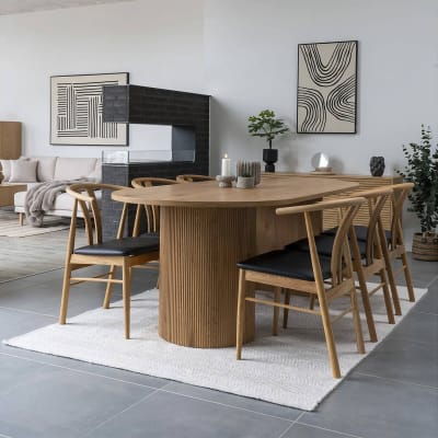 Table repas ovale pieds relief mdf effet bois naturel