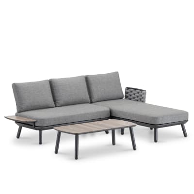Salon de jardin 3 places avec chaise longue anthracite et corde grise