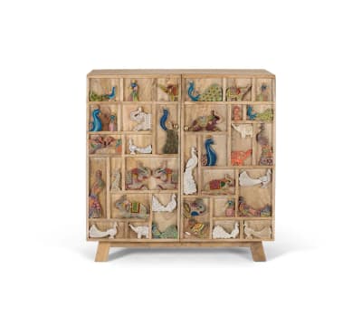 Commode en bois de manguier naturel avec détails originaux