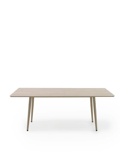 Table rectangulaire en aluminium avec plateau en céramique travertin