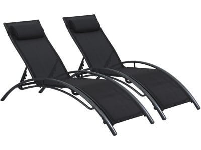 Lot de 2 bains de soleil en aluminium et textilène noirs l184 cm