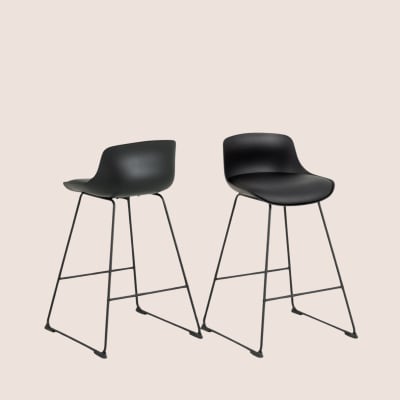 Lot de 2 tabourets de bar bas en métal et simili noir