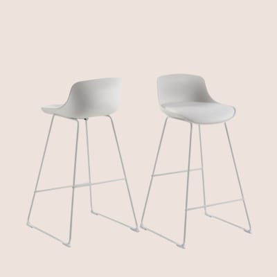 Lot de 2 tabourets de bar en métal et simili blanc