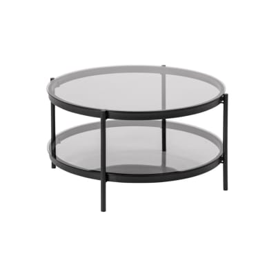 Table basse ronde en verre et métal noir