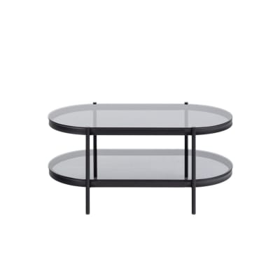 Table basse ovale en verre et métal noir
