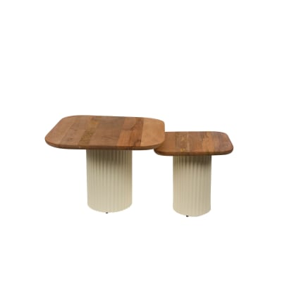 Set de  bouts de canapé en bois d'acacia et métal beige