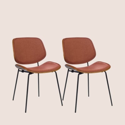 Lot de 2 chaises rétro en noyer et tissu orange terracotta
