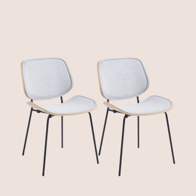 Lot de 2 chaises rétro en chêne et tissu gris clair