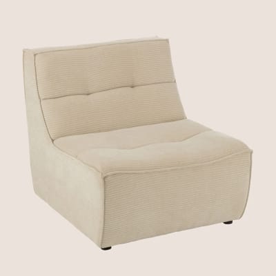 Fauteuil chauffeuse lounge en velours côtelé beige