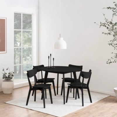 Table ronde en bois noir d105 + 4 chaises en bois noir