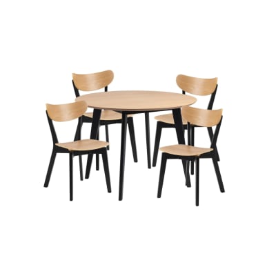 Table ronde en bois chêne/noir d105 + 4 chaises chêne/noir