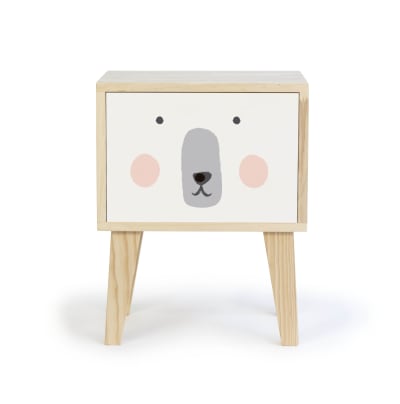 Table de chevet en pin pour enfants dessin d'ours