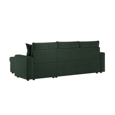 Canapé d'angle convertible coffre marron en velours côtelé - vert