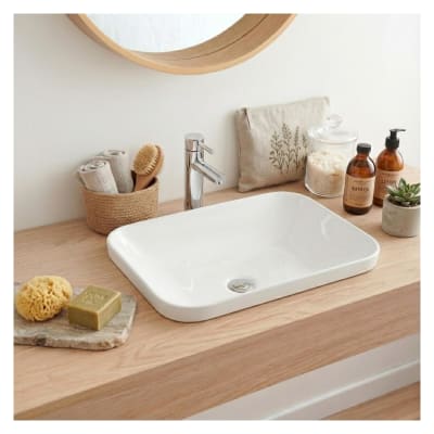 Vasque rectangulaire à encastrer en céramique blanche 53 x 37cm