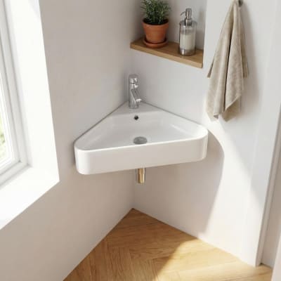 Vasque d'angle à poser en céramique blanche 42,5 cm