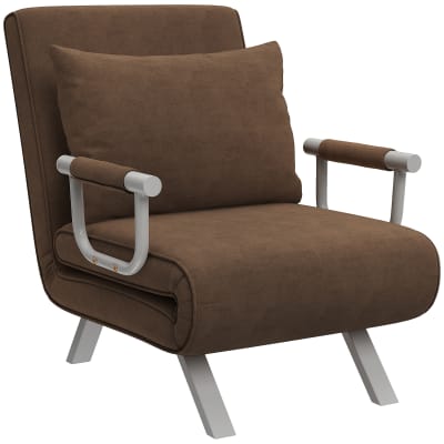 Fauteuil convertible coussin piètement accoudoirs métal suède marron