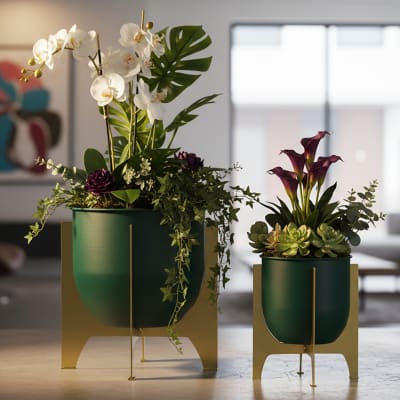 Porte-vases en métal doré et vert set 2 pièces cm ø 24,5x26-19x21