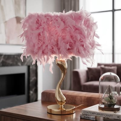Lampe de table à plumes roses, ø 25x47 cm