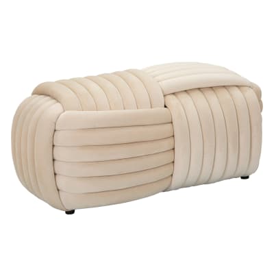 Banc tissé en velours crème cm 90x45x45