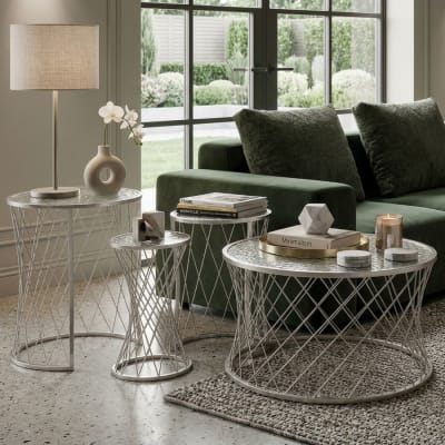 Tables basses en métal argenté cm ø 70x45-47x54,5-36x50-28x45