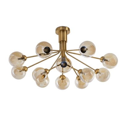 Lustre en verre ambré et laiton 82 cm