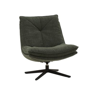 Fauteuil pivotant en tissu vert foncé et piétement en métal noir