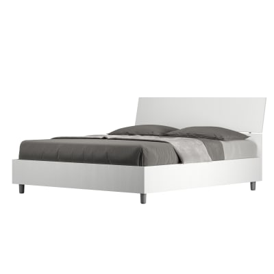 Lit coffre 160x200 tête de lit inclinée effet bois frêne blanc