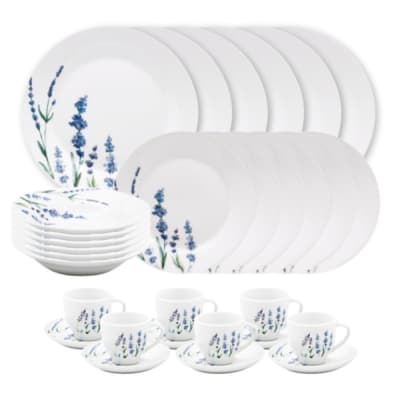 Service 30 pièces lavande blanc en porcelaine