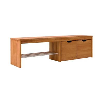 Banc à chaussures avec 2 cubes de rangement en hêtre massif
