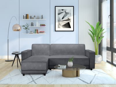Canapé-lit 3 places avec chaise longue en velours anthracite