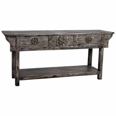 Console d'entrée en manguier style oriental, gris foncé, 181x45x80 cm