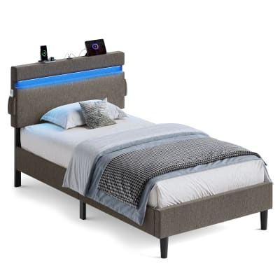 Cadre de lit adulte avec rangement et ports usb 90 x 190 cm gris
