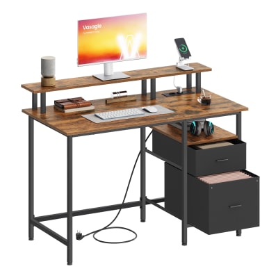 Bureau avec multiprise 2 ports usb 120 x 60 x 90 cm marron