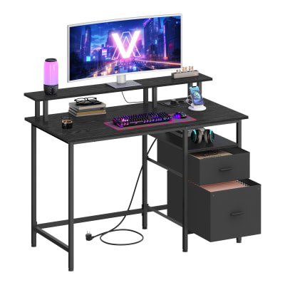 Bureau avec multiprise 2 ports usb 60 x 120 x 90 cm noir boisé