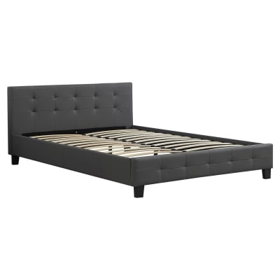 Lit double capitonné en simili cuir gris anthracite 140 x 190 cm