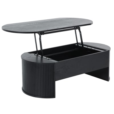 Table basse ovale avec plateau relevable effet bois noir