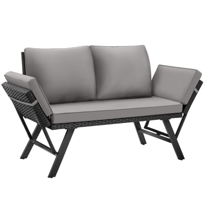 Canapé lounge en rotin 2 en 1 résistant aux uv gris clair