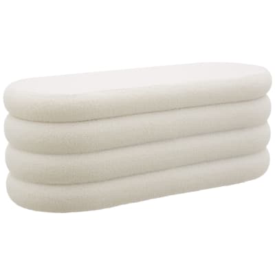 Banc rembourré tissu bouclé avec rangement, bouclé crème/ blanc