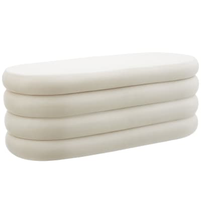 Banc coffre rembourré, mdf, velours, aspect velours crème/ blanc