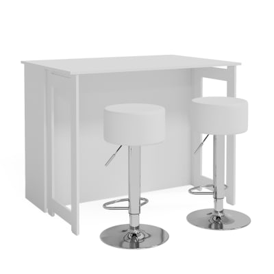 Set de table de bar avec 2 tabourets de bar, blanc 116 x 90.5cm