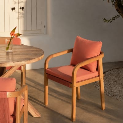 Lot de 2 chaises de jardin en bois massif et tissu rose