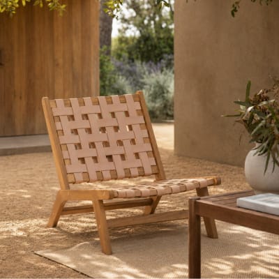 Fauteuil intérieur extérieur en acacia massif et simili