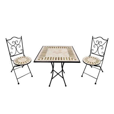 Table bistrot, 2 chaises, mosaïque, style toscan