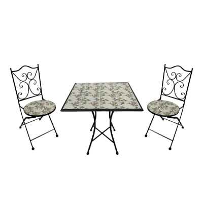Table bistrot, 2 chaises, mosaïque, design floral