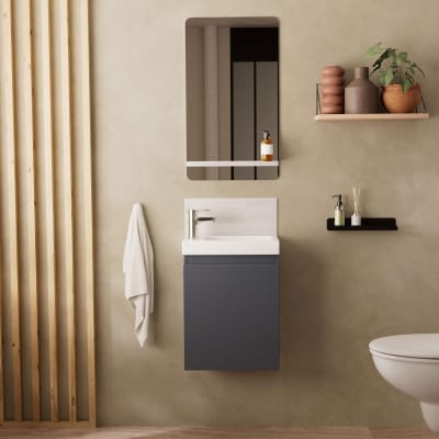 Meuble lave-mains  + robinet chromé + miroir rectangulaire
