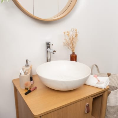 Vasque à poser ronde en céramique effet marbre beige 39,5cm