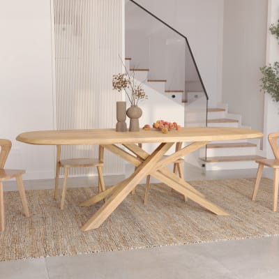 Table rectangulaire en bois d'hévéa massif clair 10 personnes
