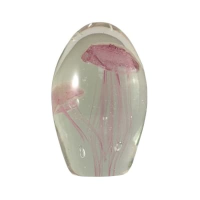 ° presse papier sulfure méduses en verre rose 11 x 7 cm