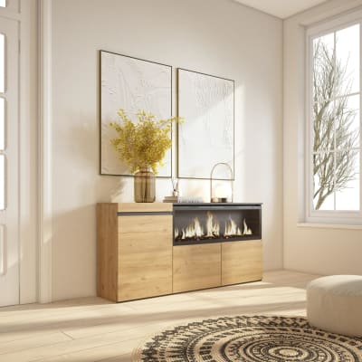 Buffet effet bois de chêne 158x35x75cm cheminée effet feu xxl