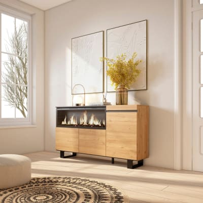 Buffet effet bois de chêne 158x35x87cm cheminée effet feu xxl